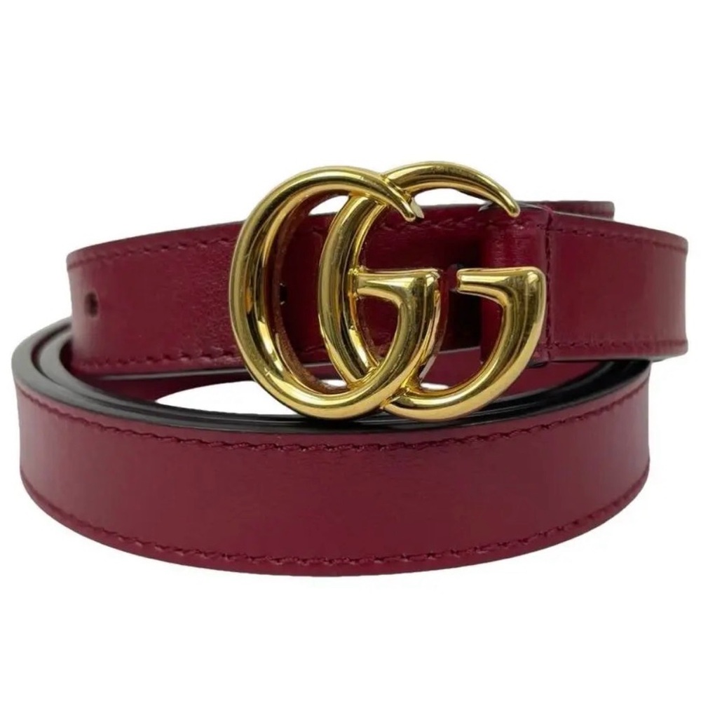 New Gucci Burgundy Red Leather Belt with Gold GG Buckle- small 80/32
